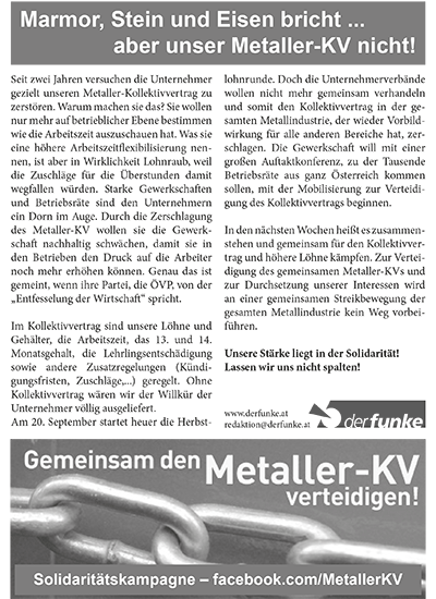 Neues Betriebsflugblatt zum Konflikt um den Metaller-KV
