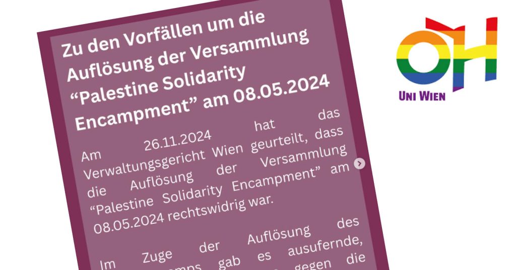 ÖH-Uni Wien entschuldigt sich für Auflösung des Palästina-Camps