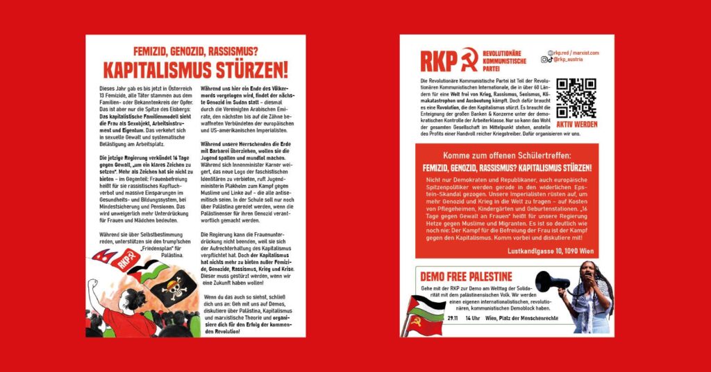 Schülerflugblatt November: Femizid, Genozid, Rassismus? Kapitalismus stürzen!