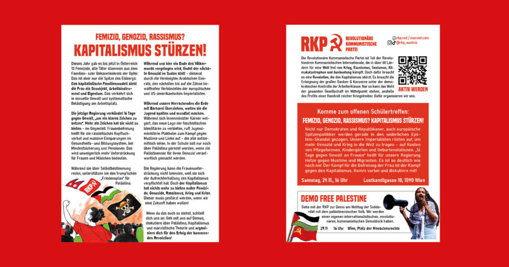 Schülerflugblatt November: Femizid, Genozid, Rassismus? Kapitalismus stürzen!